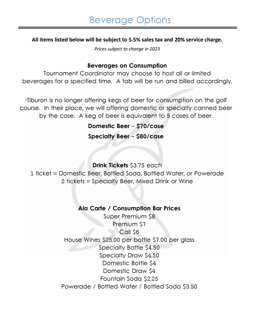 Golf Outing Food & Beverage Options Tiburon Golf Club