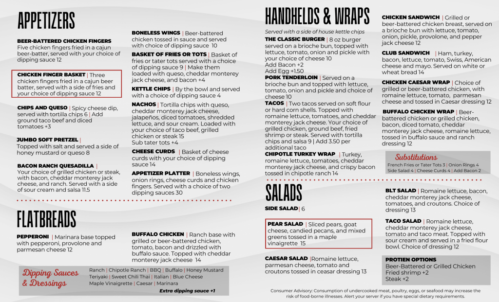 Tiburon Spring menu